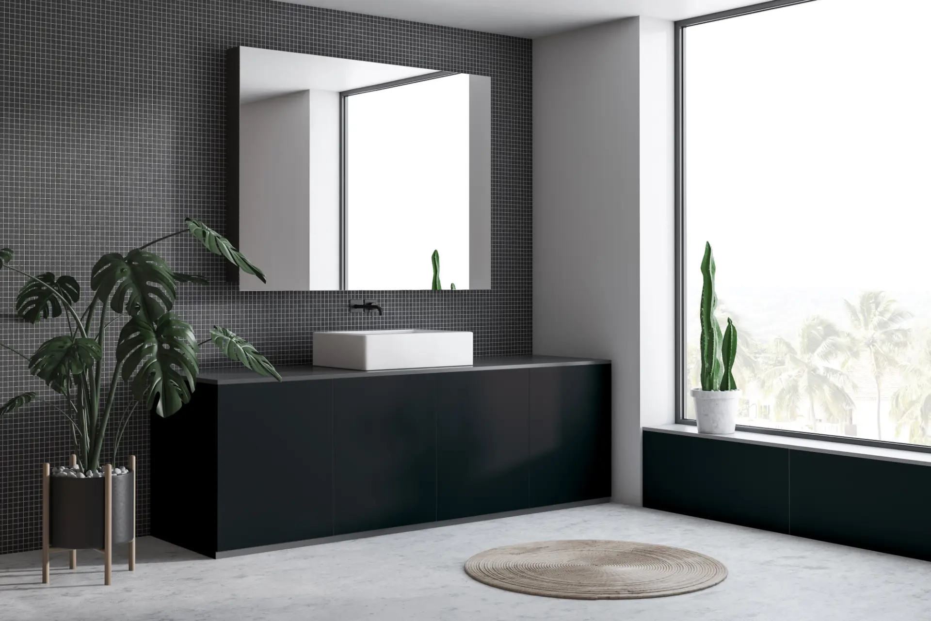 Meubles de salle de bain avec façades gris anthracite, exemple d'application du film adhésif Cover Styl RM06