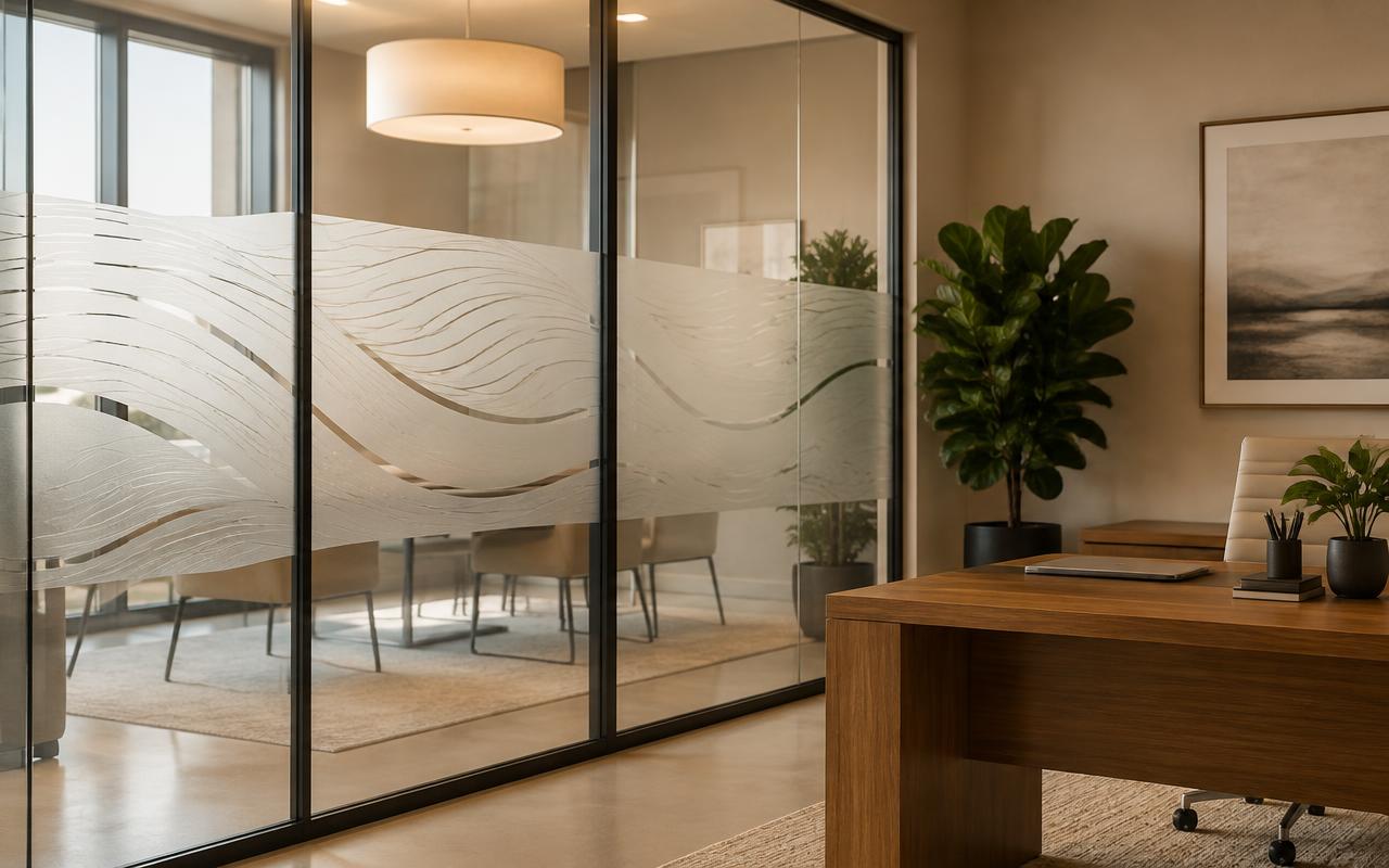 Vitrage intérieur avec film décoratif dépoli